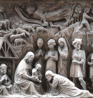 Elia e Giovanni Gagini, "Adoração dos magos", 1457. Via degli Orefici, Gênova, a imagem do Cartaz de Natal de CL